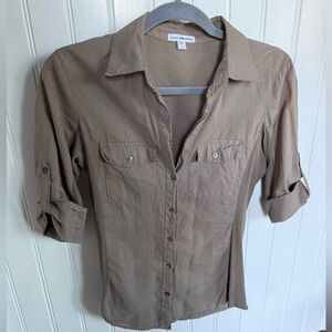 James Perse khaki/ tan blouse with ribbing. So flattering! Size s/m
